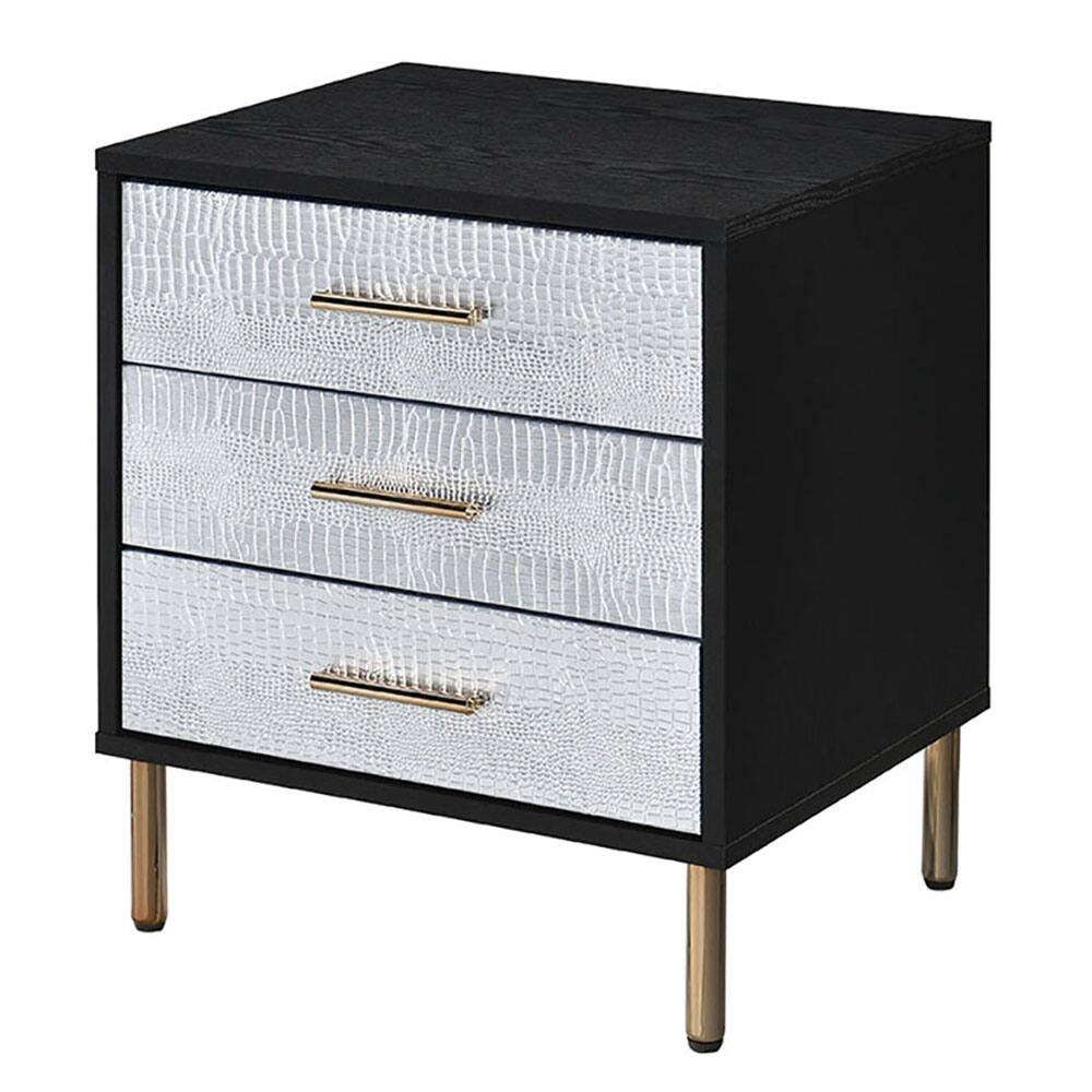 Front. Tiramisubest - Black, Silver and Gold 3-Drawer Nightstand with Metal Legs - White|Black.