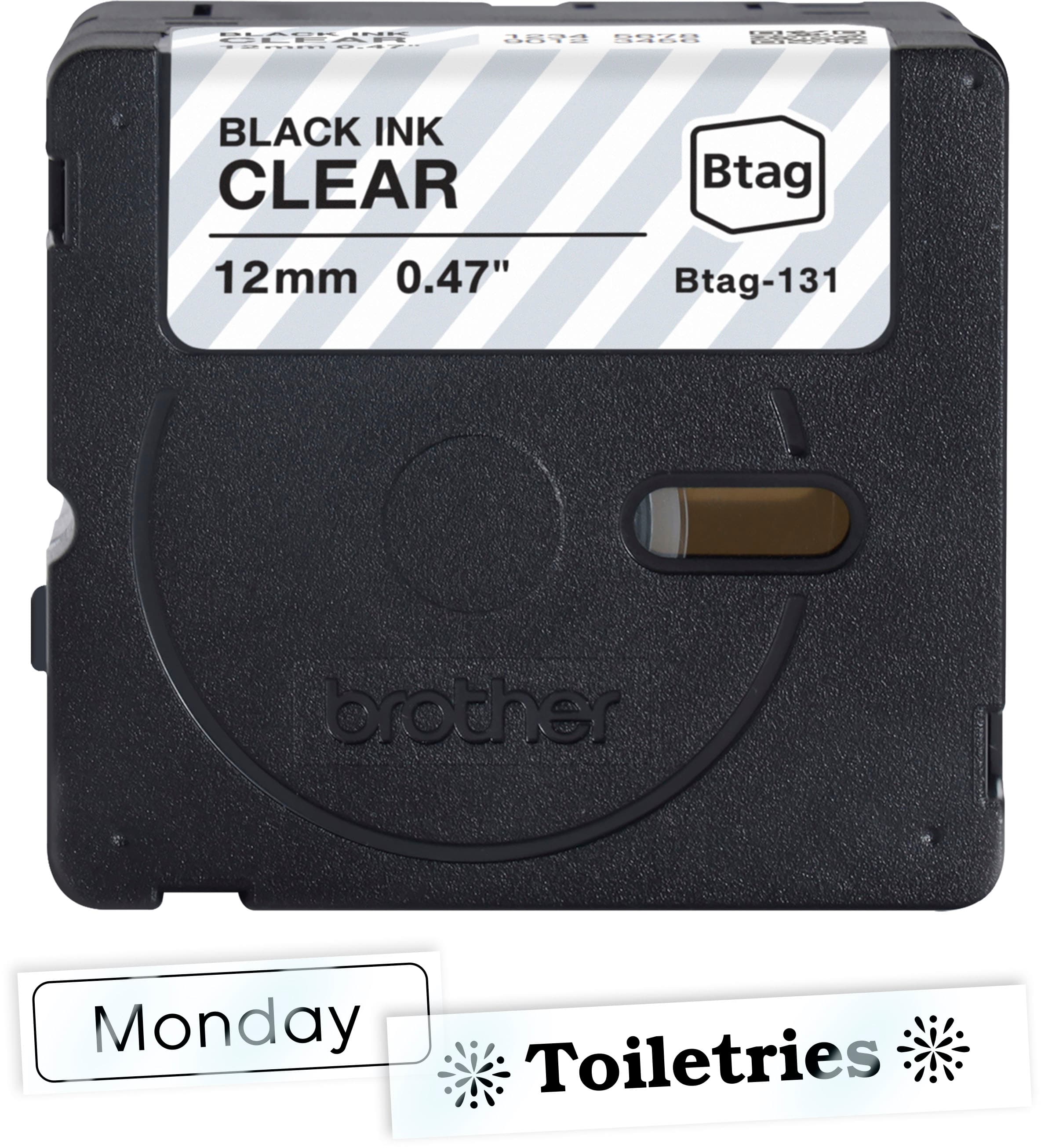 BLACK INK CLEAR Btag 12mm 0.47" Btag-131 or other Monday Toiletries