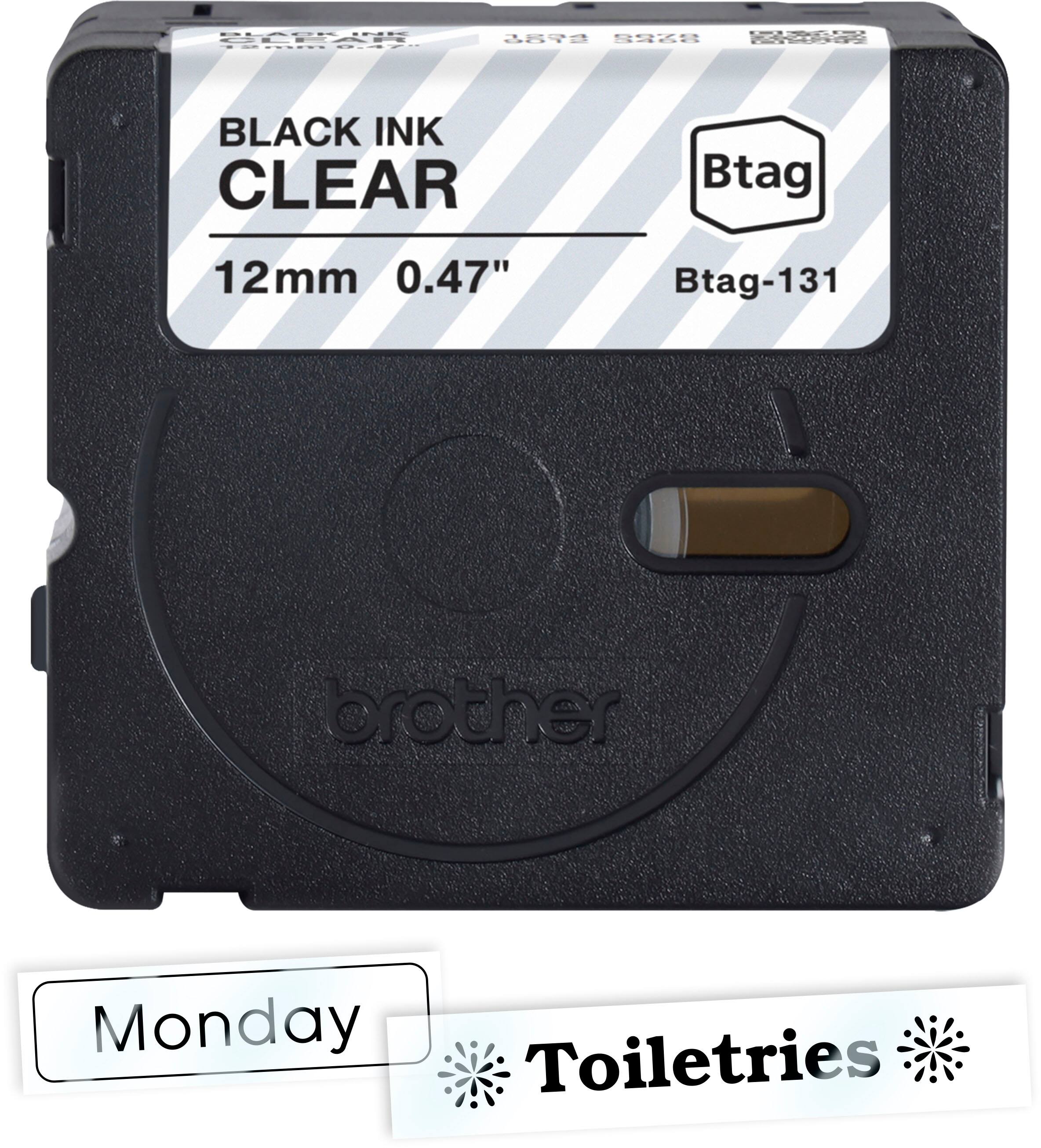 BLACK INK CLEAR Btag 12mm 0.47" Btag-131 or other Monday Toiletries