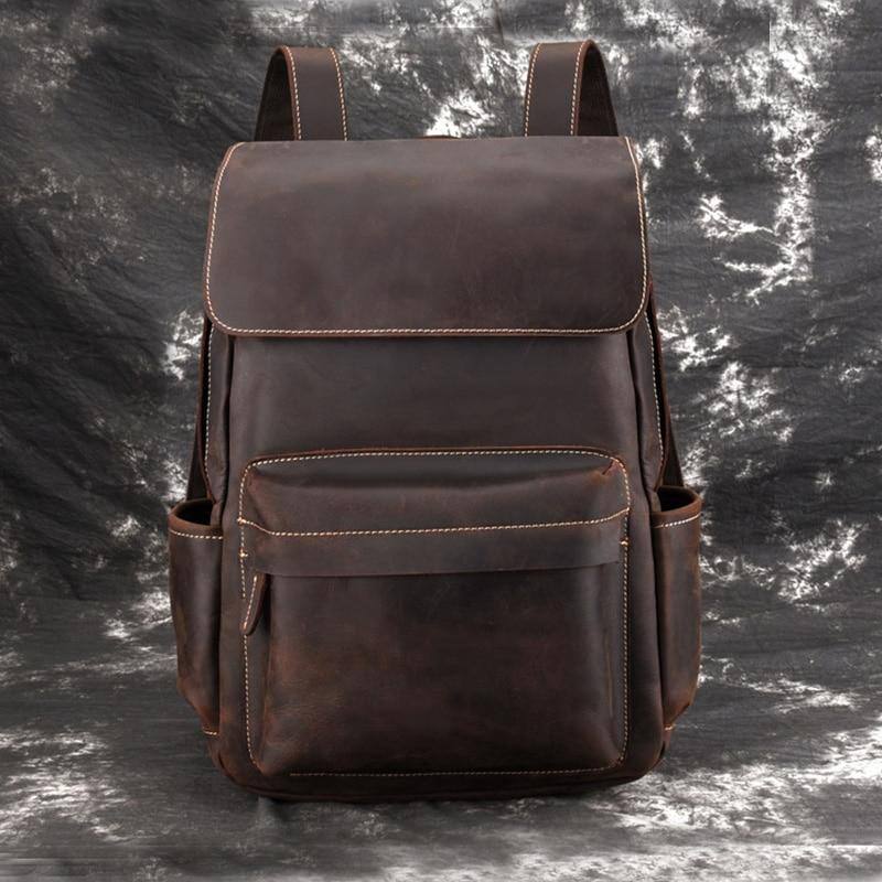 Alt View 2. Steel Horse Leather - The Helka Backpack | Genuine Vintage Leather Backpack - Dark Brown.