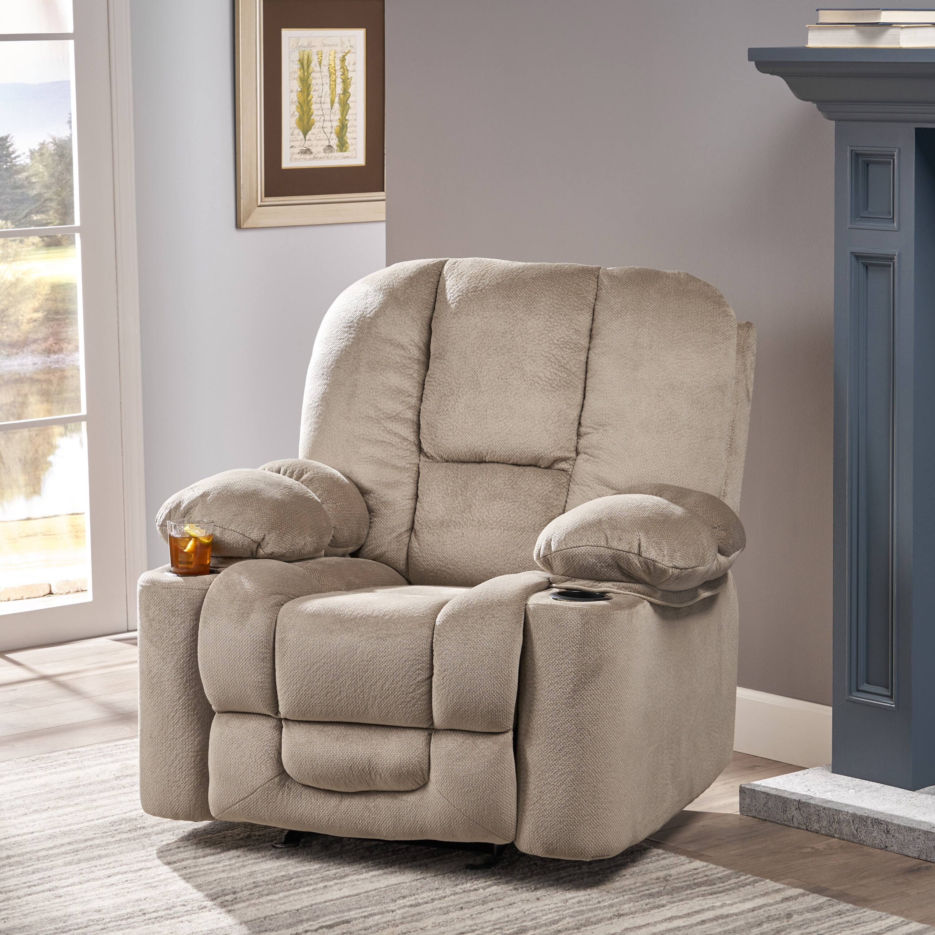 Front. TinyHomie - Luxurious Manual Recliner Chair in Coffee Skin Friendly Fabric Dual Cup Holders - white.