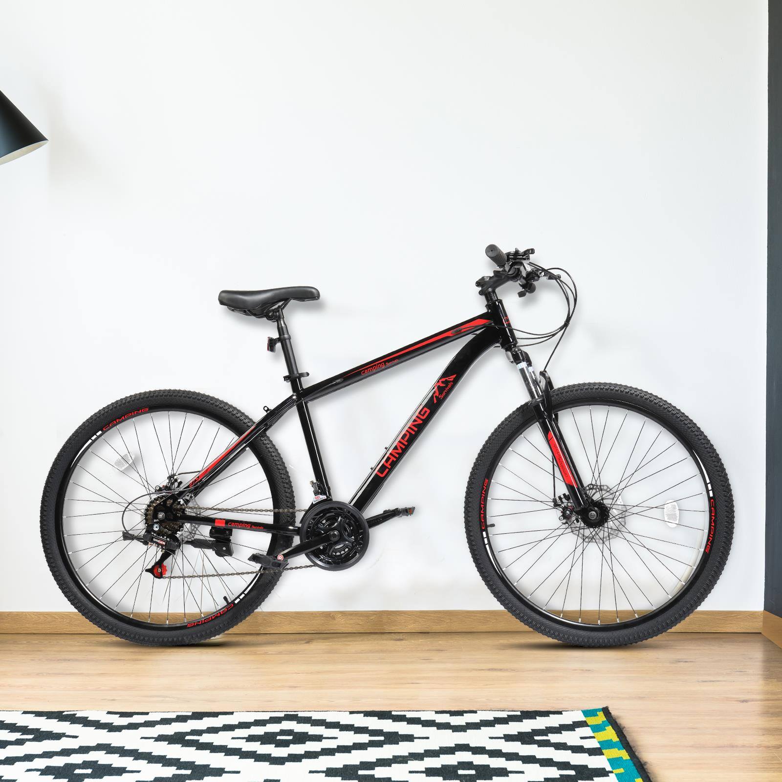 Angle. Winado - 27.5" Mountain Bike 21 Speeds MTB High Carbon Steel Disc Brake Bicycle Men High Carbon Steel Frame Suspension Fork - Black.