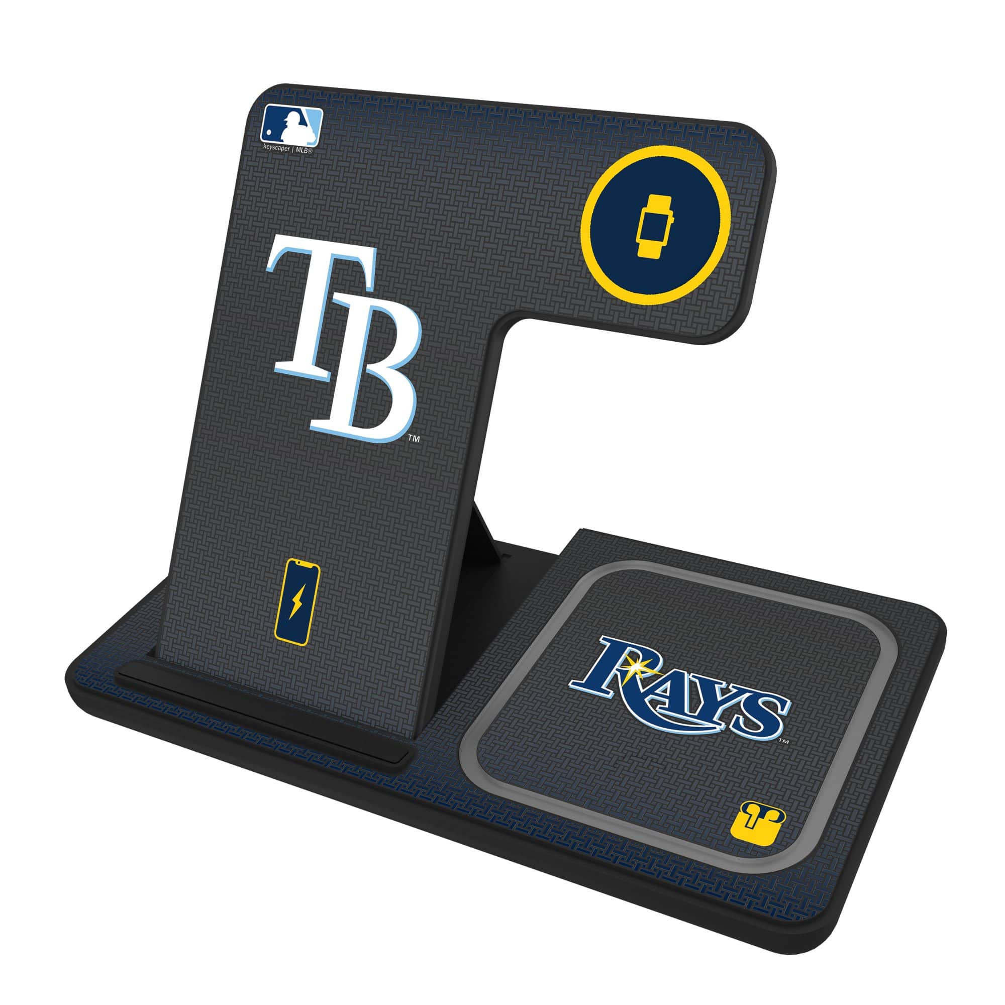 Keyscaper - Tampa Bay Rays Linen Print 3-in-1 Charging Station - Black
