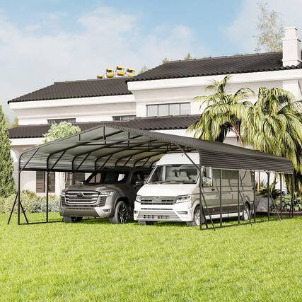 Front. Mondawe - 20x30 FT Heavy Duty Car Port Galvanized Steel Roof - Black.