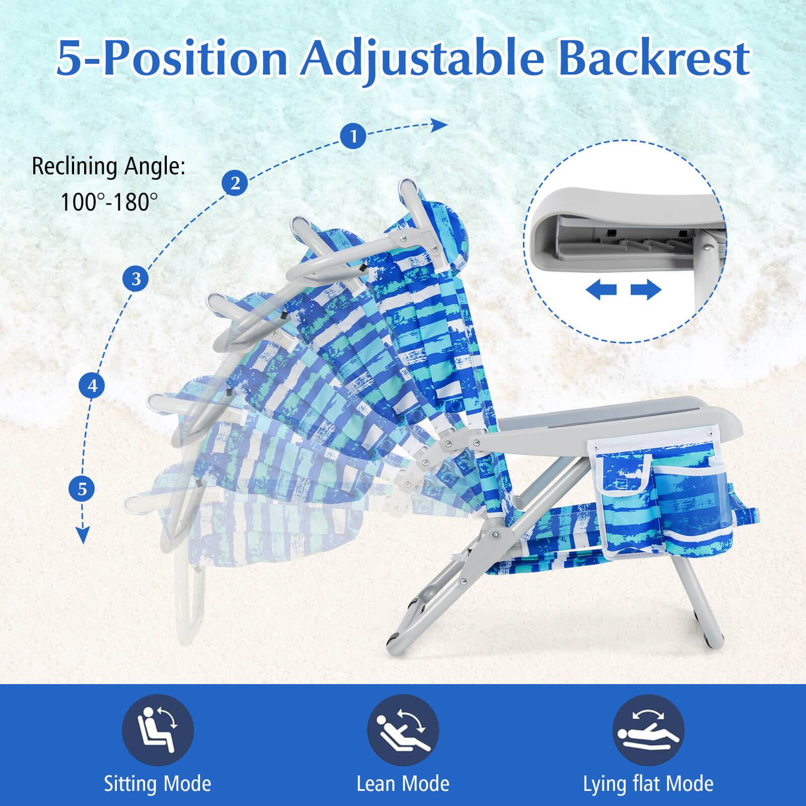 5-Position Adjustable Backrest Reclining Angle: 100-180

1. Sitting Mode
2. Lean Mode
3. Lying flat Mode
4. 2
5. 3