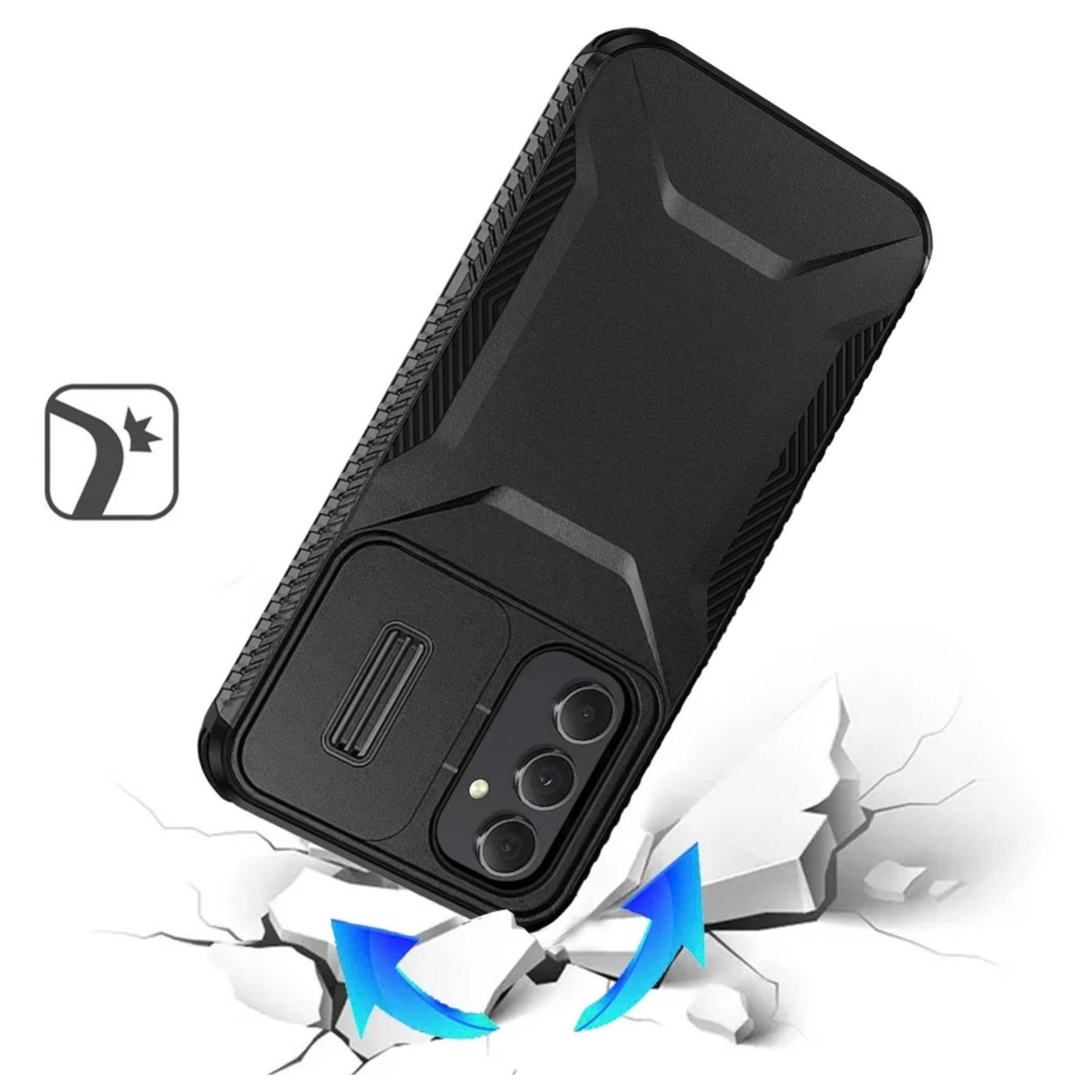 Angle. Kitcheniva - Rugged Side Grip Dual Layer Sliding Rear Lens Phone Case With Tempered Glass For Samsung A16 5G Pink Teal - Pink.