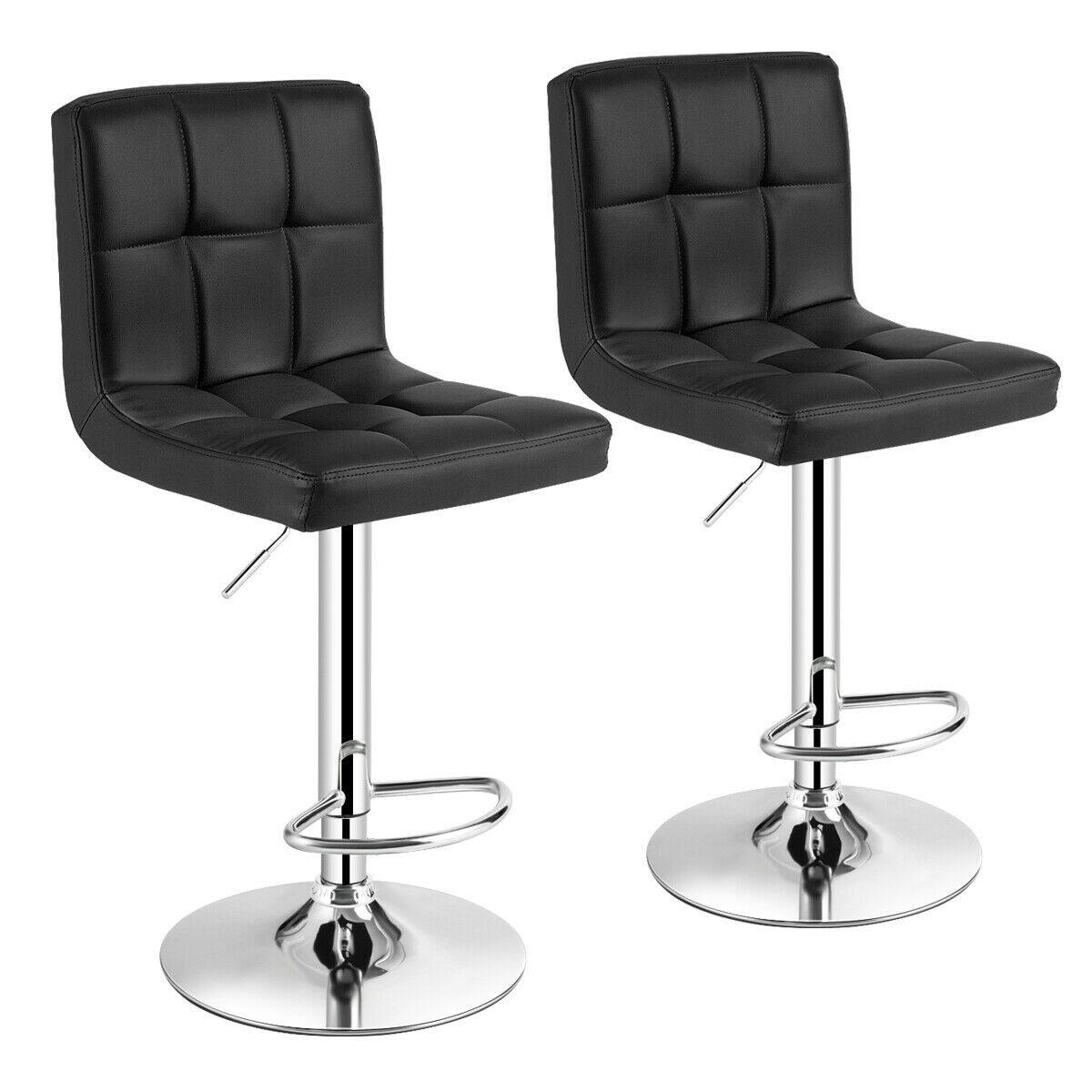 Front. Ecooso - Set of 2 Square Swivel Bar Stools with Backrest and Footrest, Adjustable Height for Kitchen or Bar - Black.
