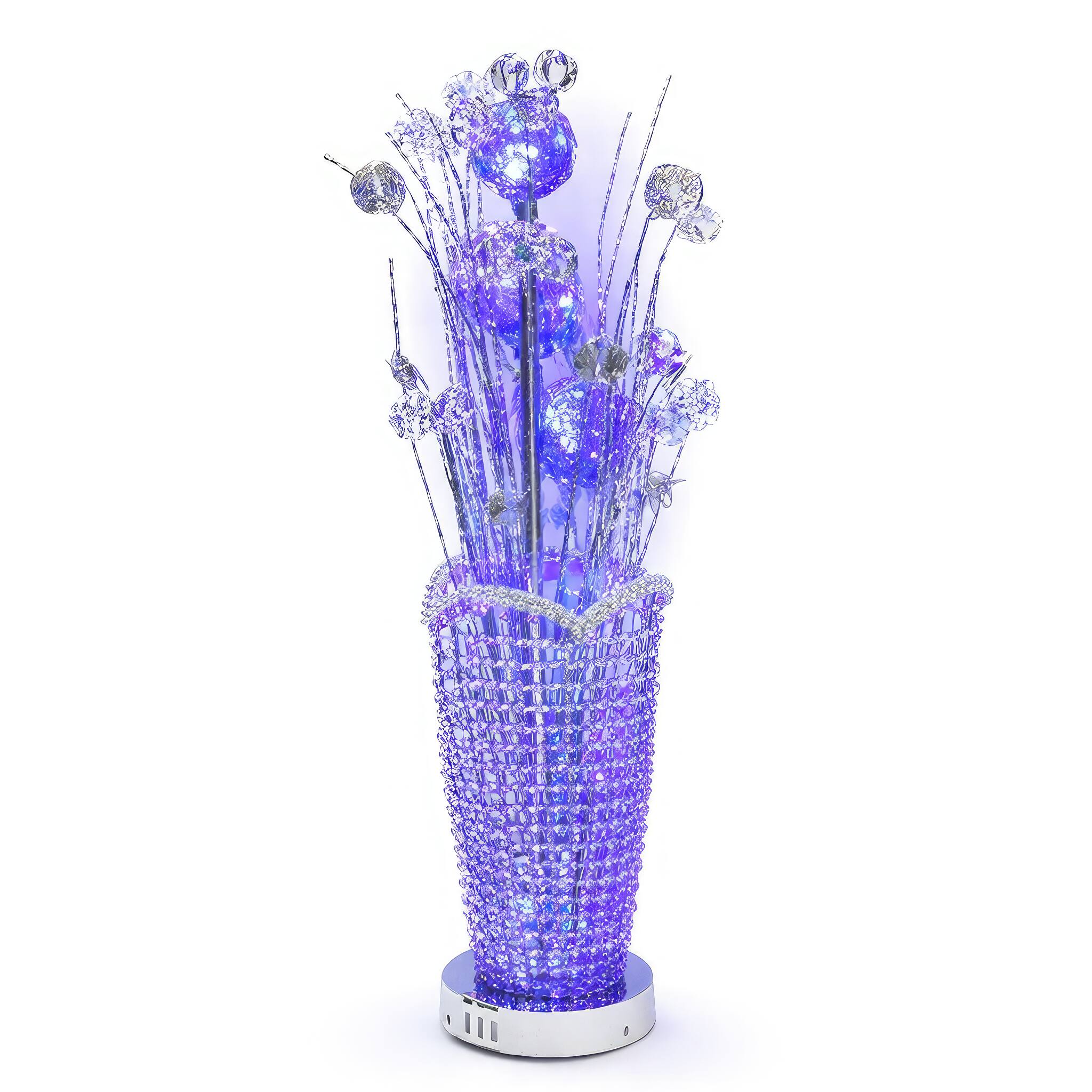 Angle. FC Design - 27"H Changing Blue LED Floral Bouquet in Faux Crystal Vase Table Lamp.