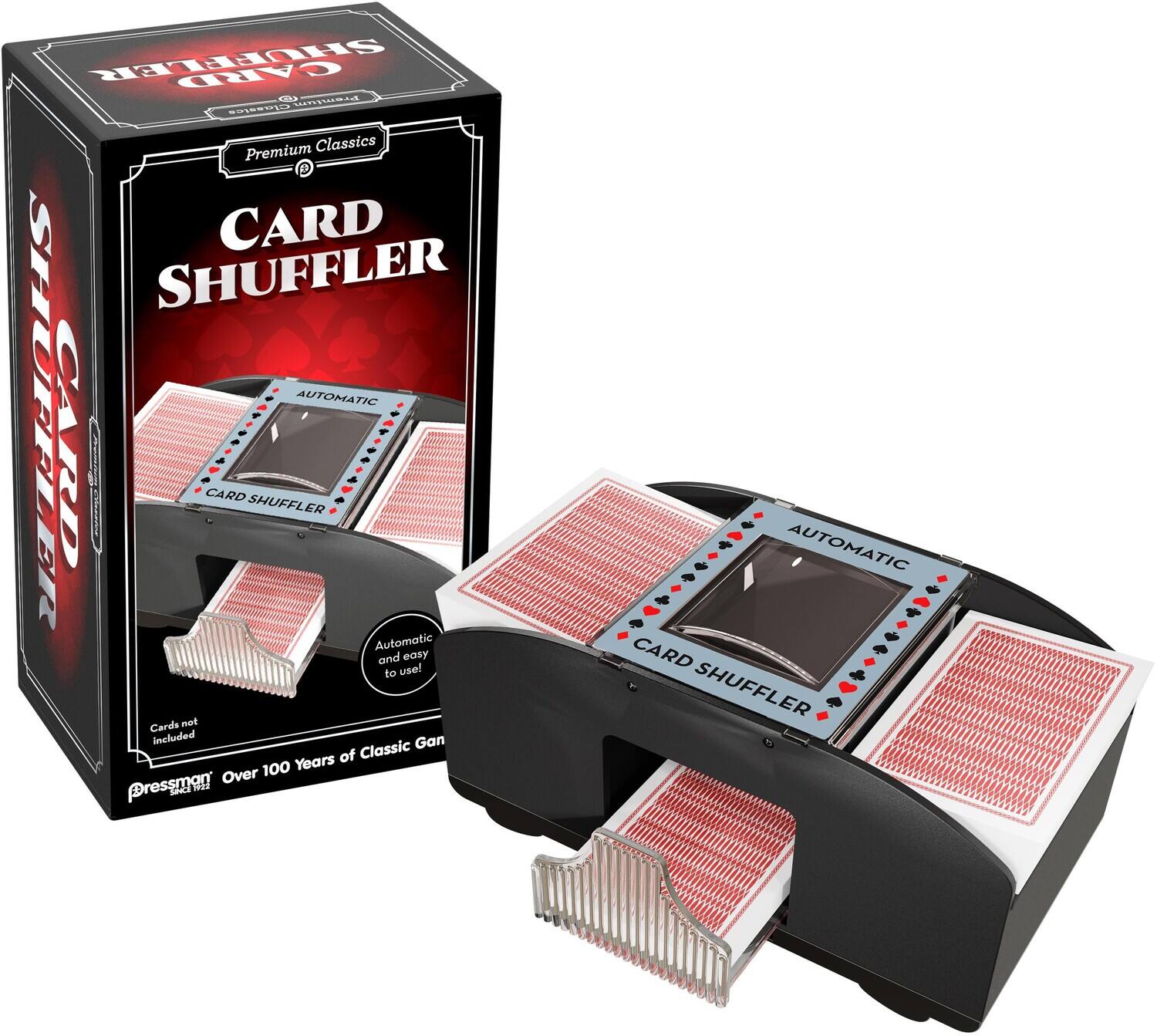 CARD SHUFFLER  
Premium Classics  
CARD SHUFFLER  
Automatic and easy to use!  
Cards not included  
Over 100 Years of Classic Gan  
SINCE 1922  
AUTOMATIC CARD SHUFFLER