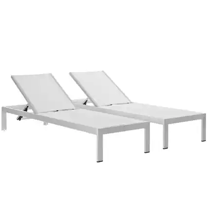 Front. Outdoor Escape - Set Of 2 Outdoor Aluminum Lounge Chairs With Cushioned Seats - White.