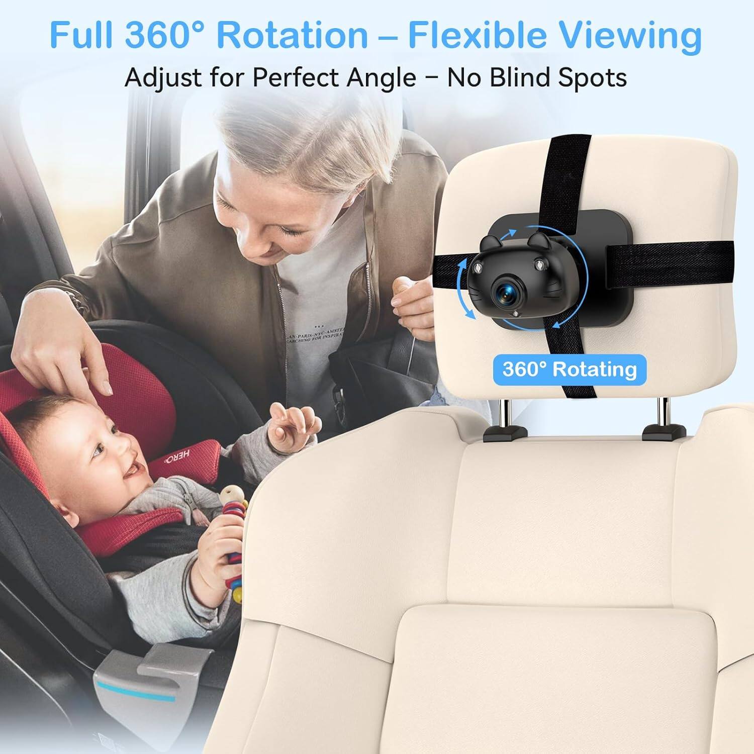 Full 360° Rotation - Flexible Viewing  
Adjust for Perfect Angle - No Blind Spots  
360° Rotating
