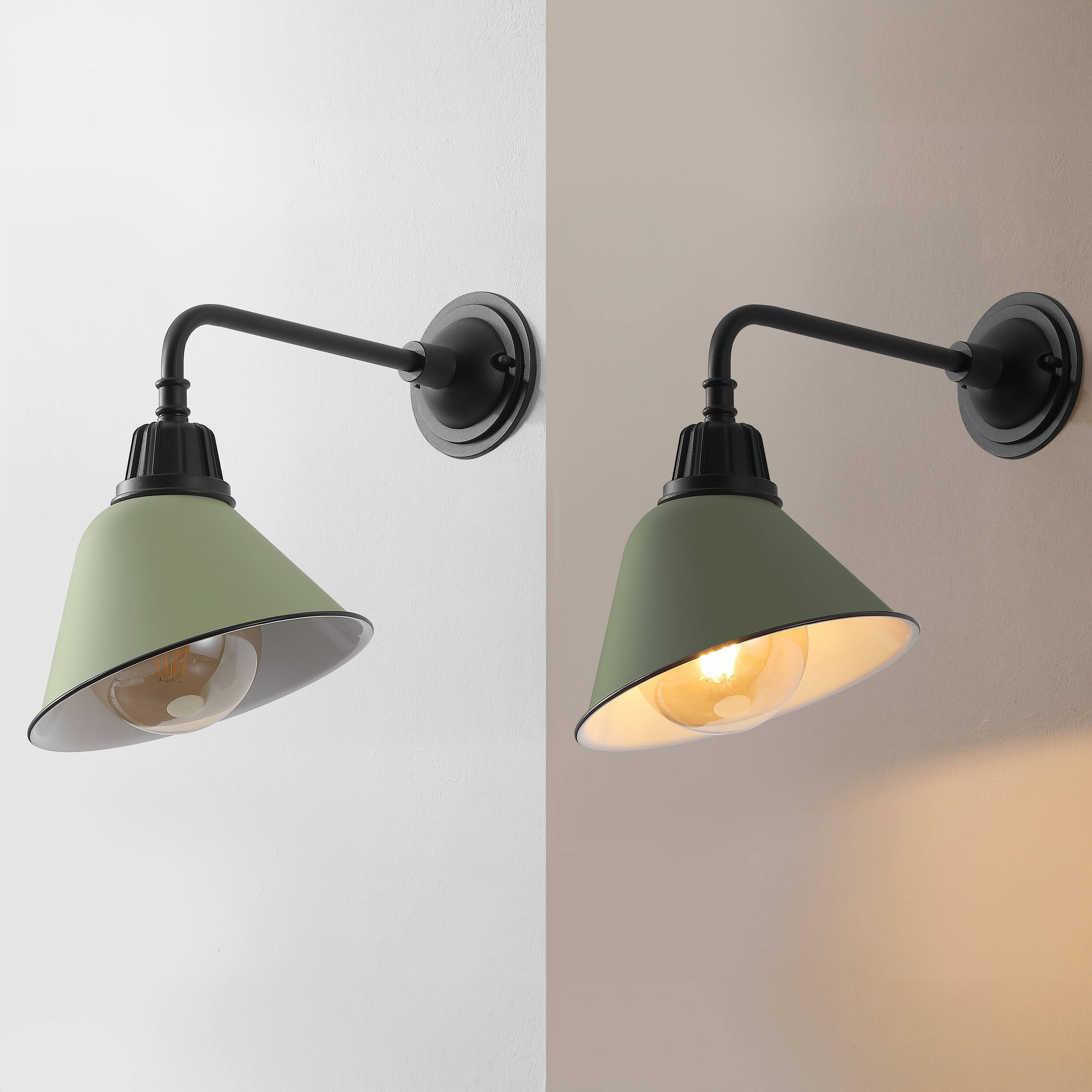 Alt View 4. Jonathan Y - Croydon 9.63" 1-Light Farmhouse Industrial Indoor/Outdoor Iron LED Gooseneck Arm Outdoor Sconce, Matte Olive Green - Matte Olive Green/Black.