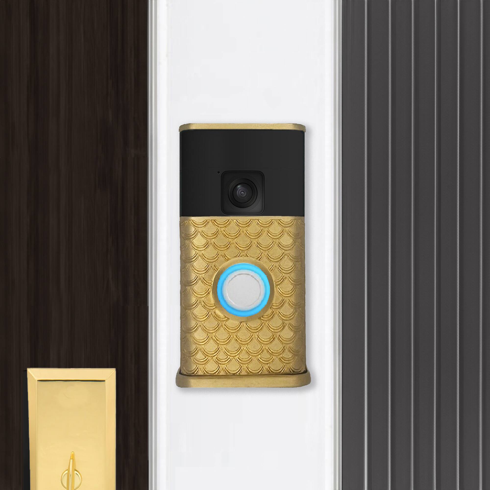 Alt View 3. Michael Healy - Scales Video Doorbell Cover (Ring Battery Doorbell 2024 Release) - Satin Brass.