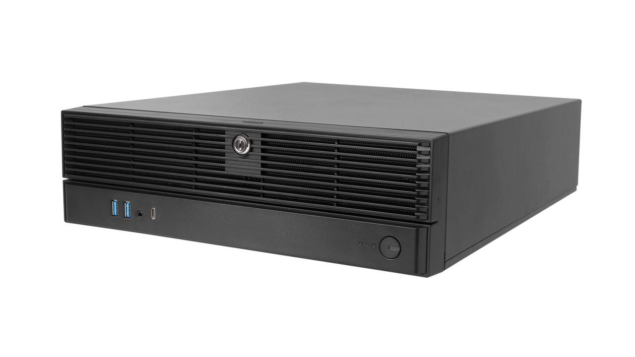 Angle. In Win - BLG726 11.5L Slim Micro-ATX Mini-ITX Edge PC Case with 450W TFX Power Supply Pre-Installed - Black.