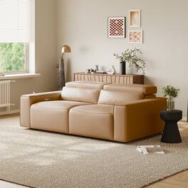 POVISON - 78.74" Power Loveseat Sofa Reclining Couch Sofa, Modular Recliner Couch,Power Outlet, Adjustable Headrest, Khaki - Khaki Sustainable Leather