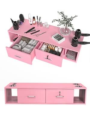 Alt View 2. Winado - Wall Mount Salon Styling Station with 2 Lockable Drawers & 2 Side Open Space & Hair Dryer Holders for Barbershop, Beauty - Pink.