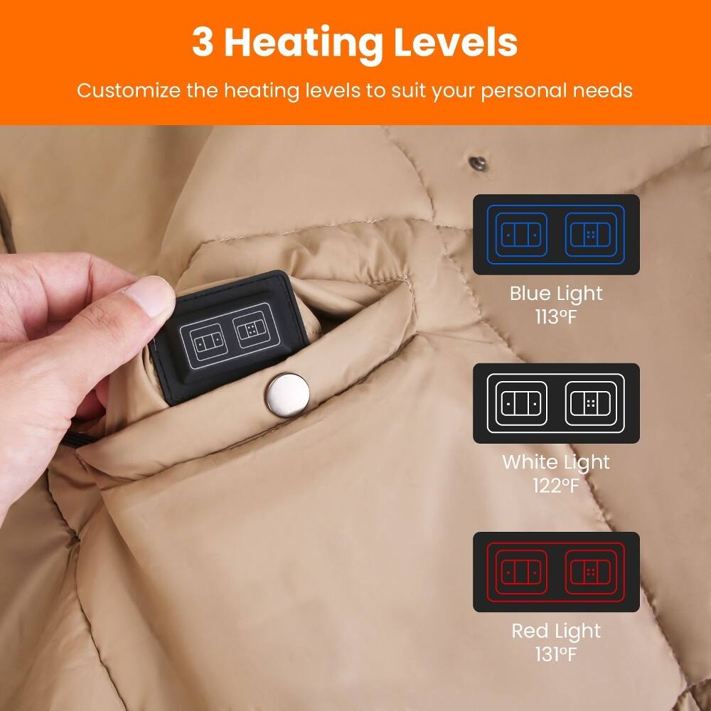 3 Heating Levels  
Customize the heating levels to suit your personal needs

Blue Light 113°F  
White Light 122°F  
Red Light 131°F