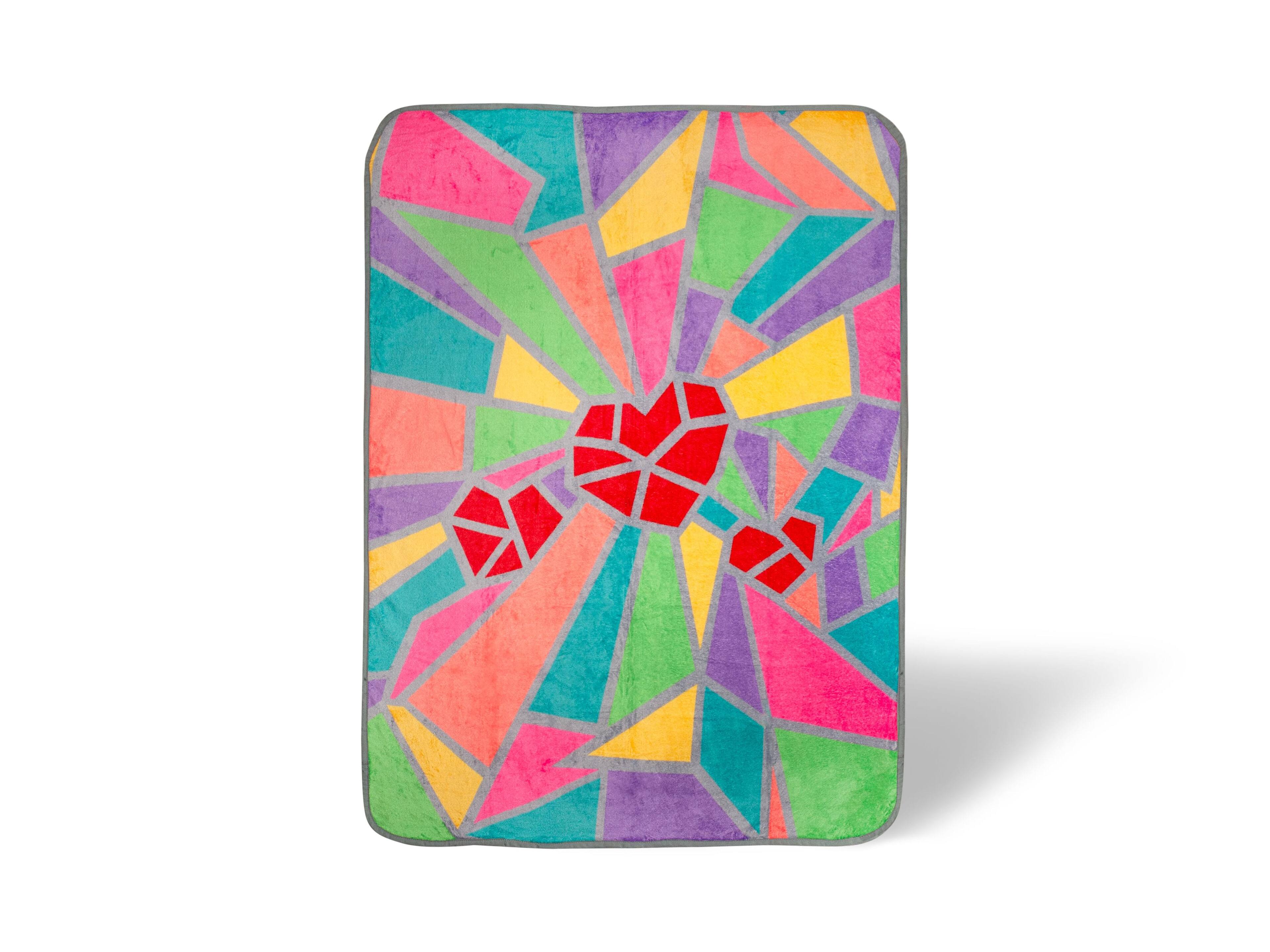 Front. Toynk - 2020 Sidewalk Chalk Inspired Mosaic Heart Throw Blanket | 45 x 60 Inches - Pink.