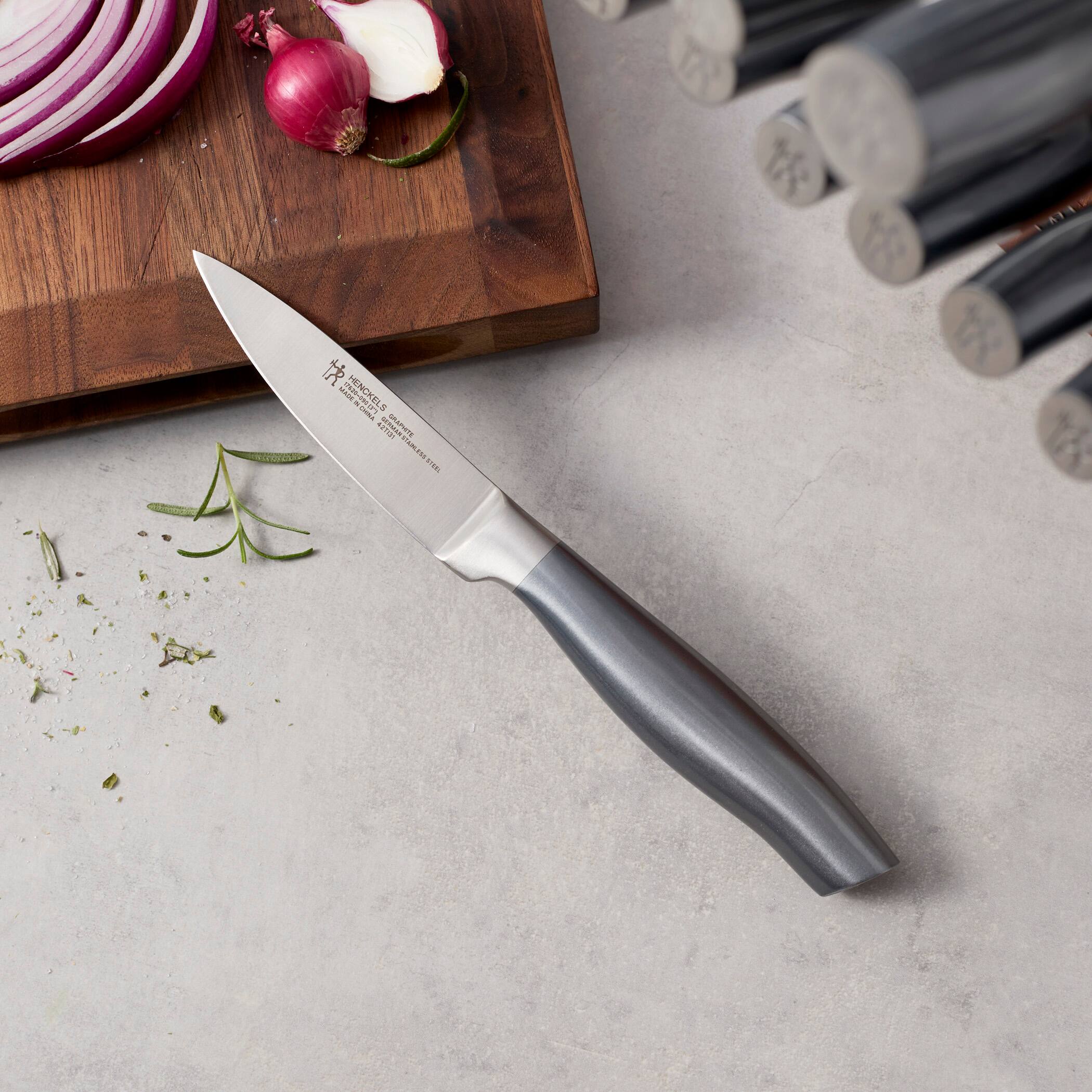 The text on the knife reads:

"J.A. HENCKELS
SINCE 1731
NEW YORK
MADE IN GERMANY
STAINLESS STEEL
GRANITE
7S8"