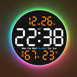 Unique Bargains - 10 Inch Large Digital Wall Clock with 9 Color Changing Remote Control Date Week Temperature Auto Brightness Dimmer - Orange