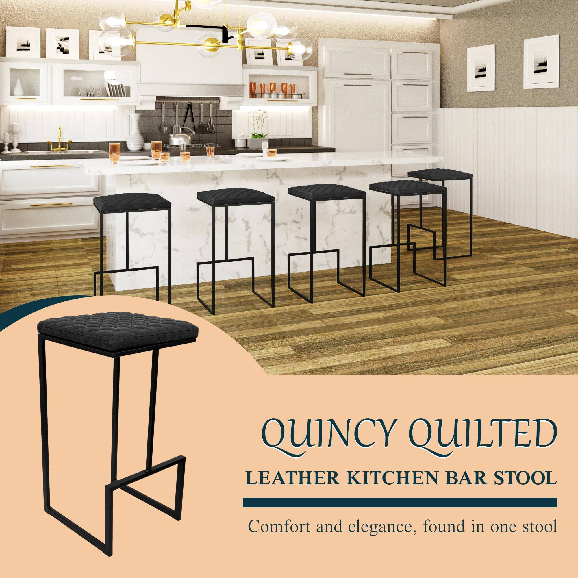 QUINCY QUILTED  
LEATHER KITCHEN BAR STOOL  
Comfort and elegance, found in one stool