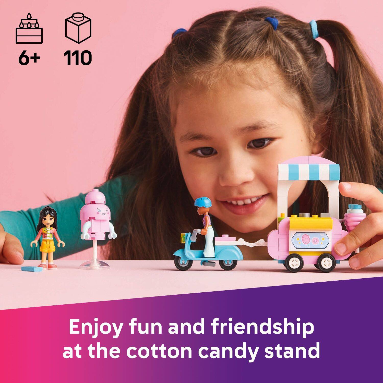 6+ 110 = 116. Enjoy fun and friendship at the cotton candy stand.