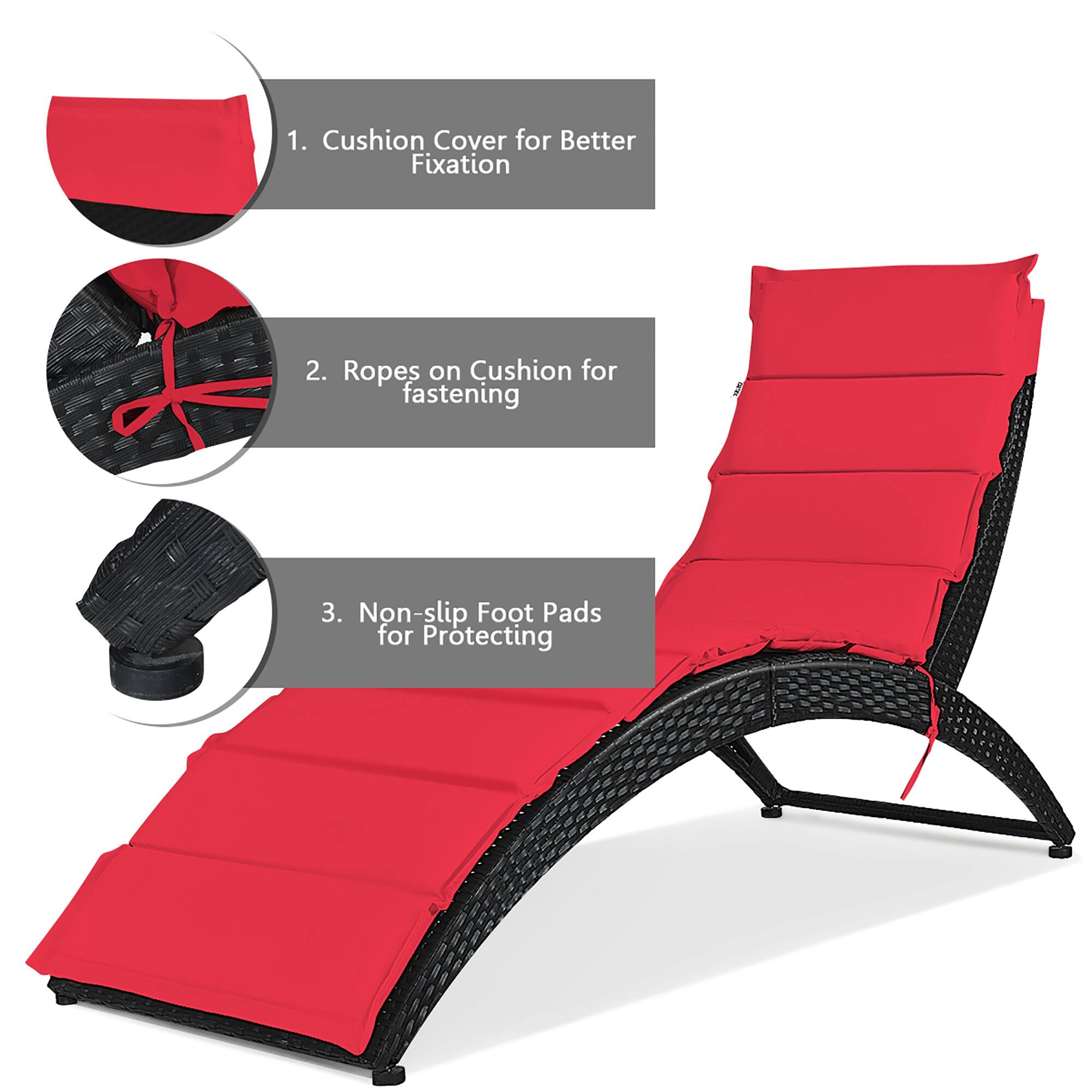 1. Cushion Cover for Better Fixation
2. Ropes on Cushion for Fastening
3. Non-slip Foot Pads for Protecting