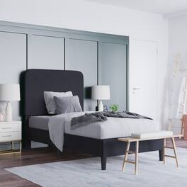 Emma + Oliver - Pasithea Upholstered Platform Bed with Curved, Slim Panel Headboard and Wooden Support Slats - Charcoal