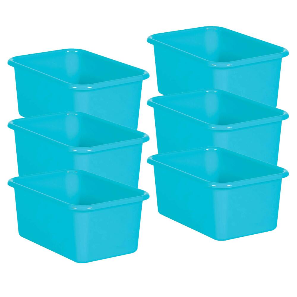 Front. Teacher Created Resources - Teacher Created Resources Teal Small Plastic Storage Bin, Pack of 6.