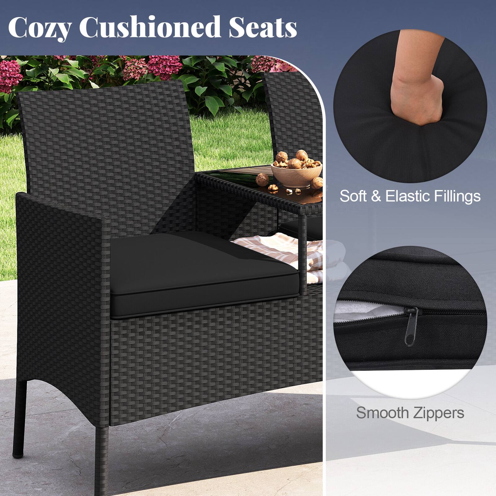 Cozy Cushioned Seats  
Soft & Elastic Fillings  
Smooth Zippers