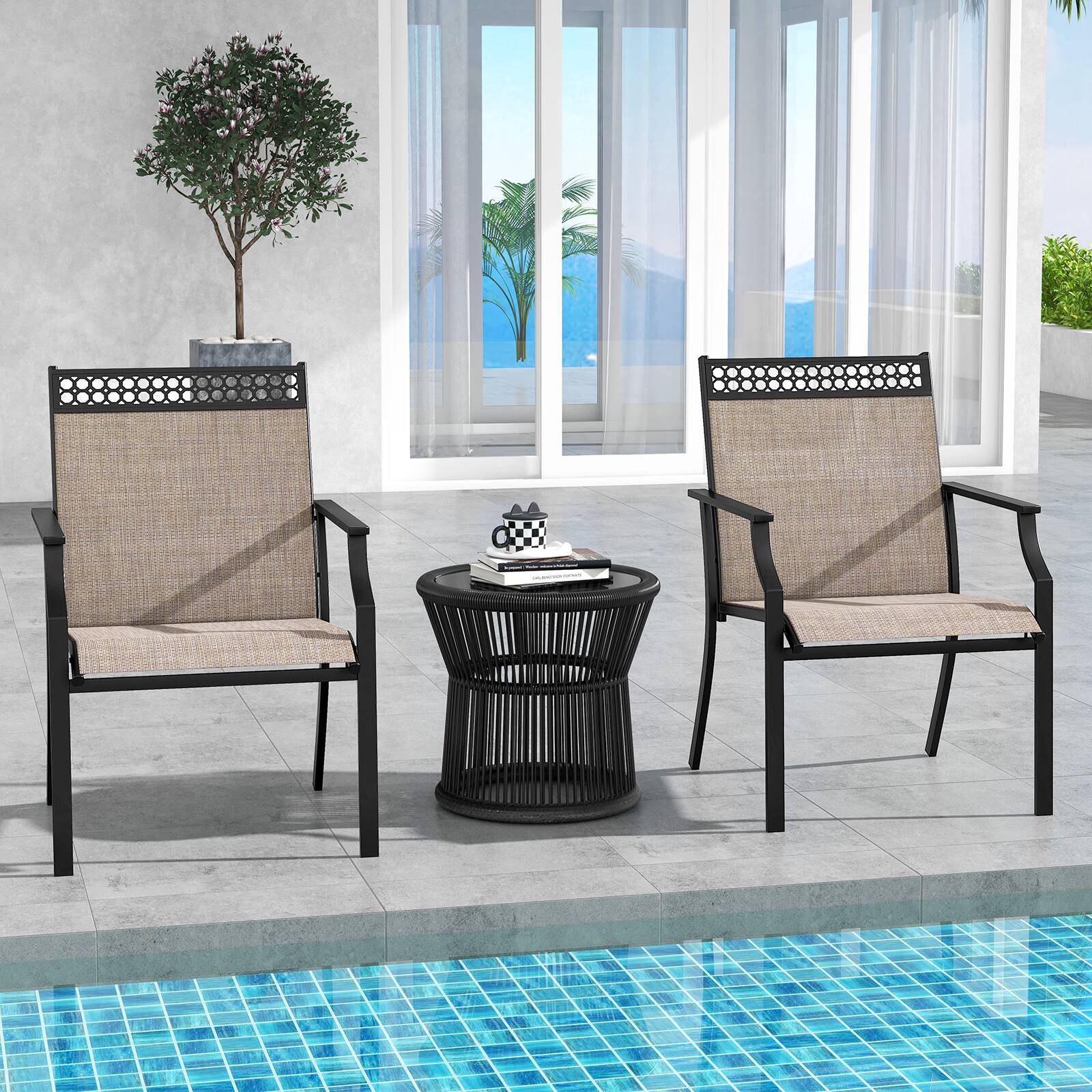 Alt View 1. Gymax - Gymax Patio Dining Chairs Set of 4 All Weather Outdoor Chairs w/ High Back & Armrests - Coffee, Black.