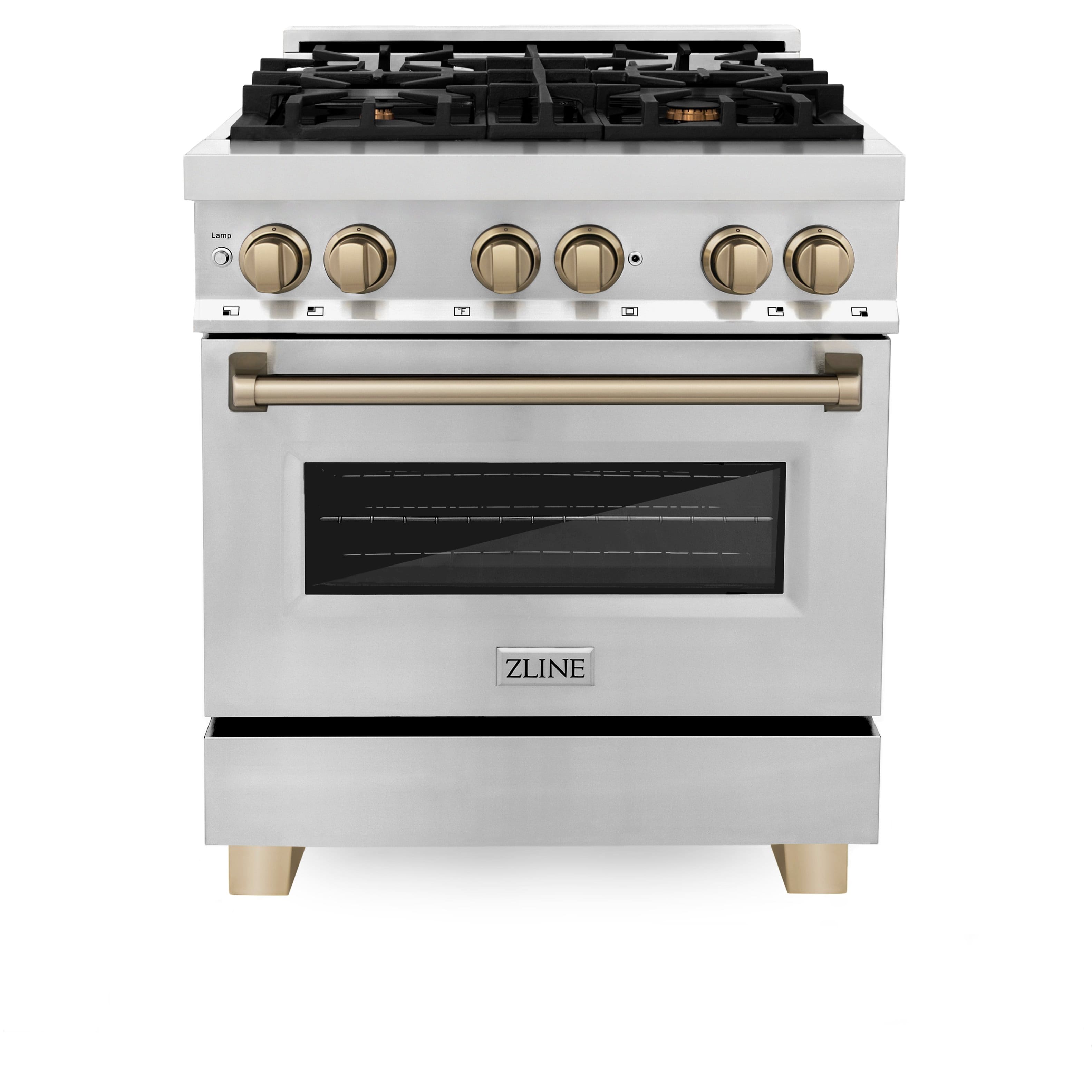 ZLINE - Autograph 30" Legacy Dual Fuel Range w/ 4 Burners & Champagne Bronze Accents (RAZ-30-CB) - Stainless Steel - Front_Zoom