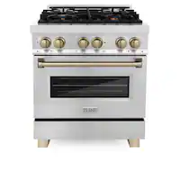 ZLINE - Autograph 30" Legacy Dual Fuel Range w/ 4 Burners & Champagne Bronze Accents (RAZ-30-CB) - Stainless Steel - Front_Zoom