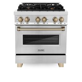 ZLINE - Autograph 30" Legacy Dual Fuel Range w/ 4 Burners & Champagne Bronze Accents (RAZ-30-CB) - Stainless Steel