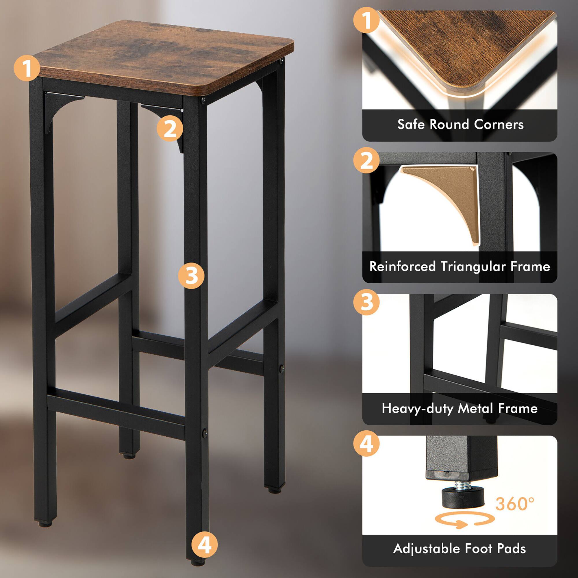 1. Safe Round Corners
2. Reinforced Triangular Frame
3. Heavy-duty Metal Frame
4. Adjustable Foot Pads