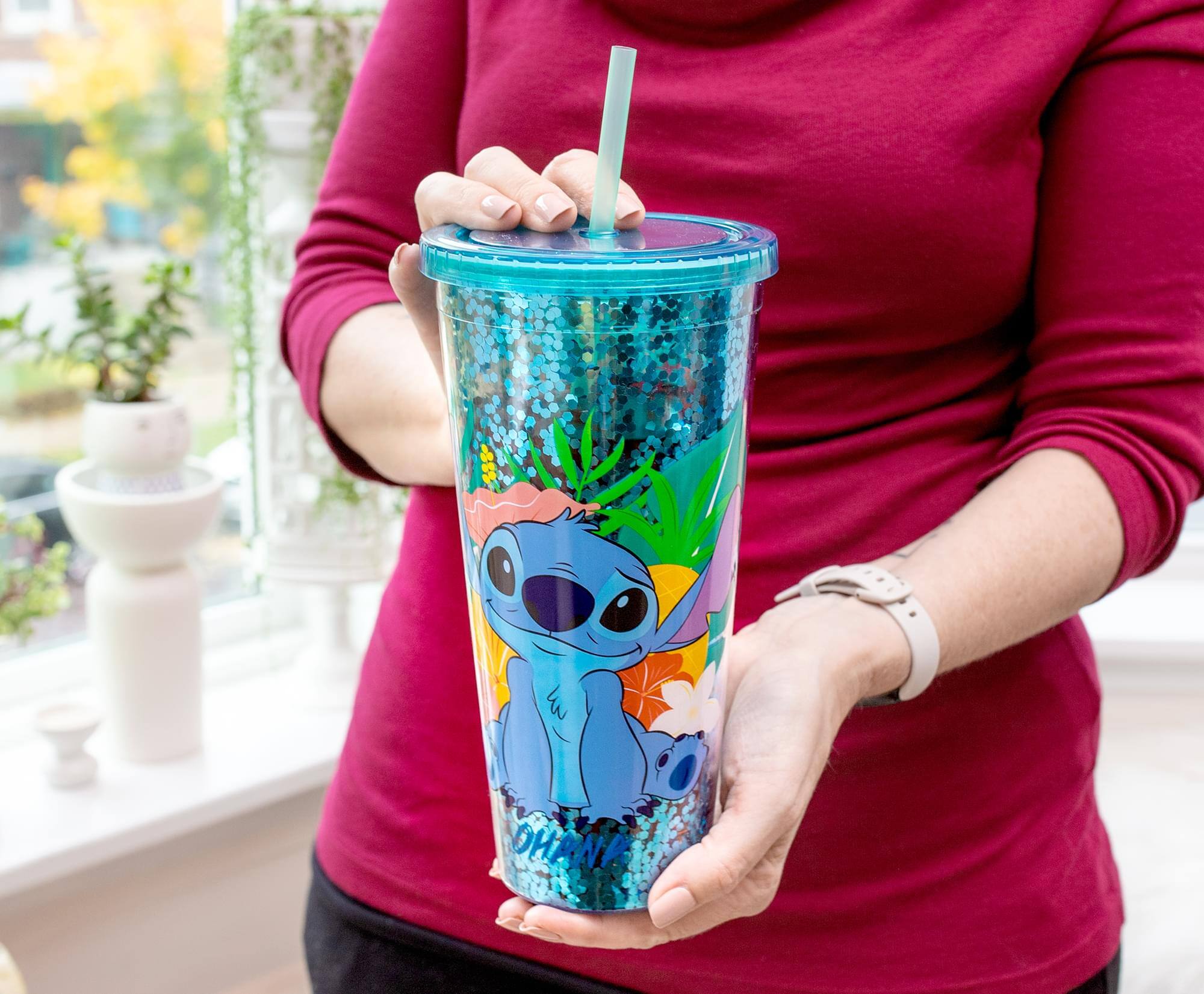 Alt View 5. Silver Buffalo - Disney Lilo & Stitch "Ohana" Carnival Cup with Lid and Straw | Holds 32 Ounces - Blue.