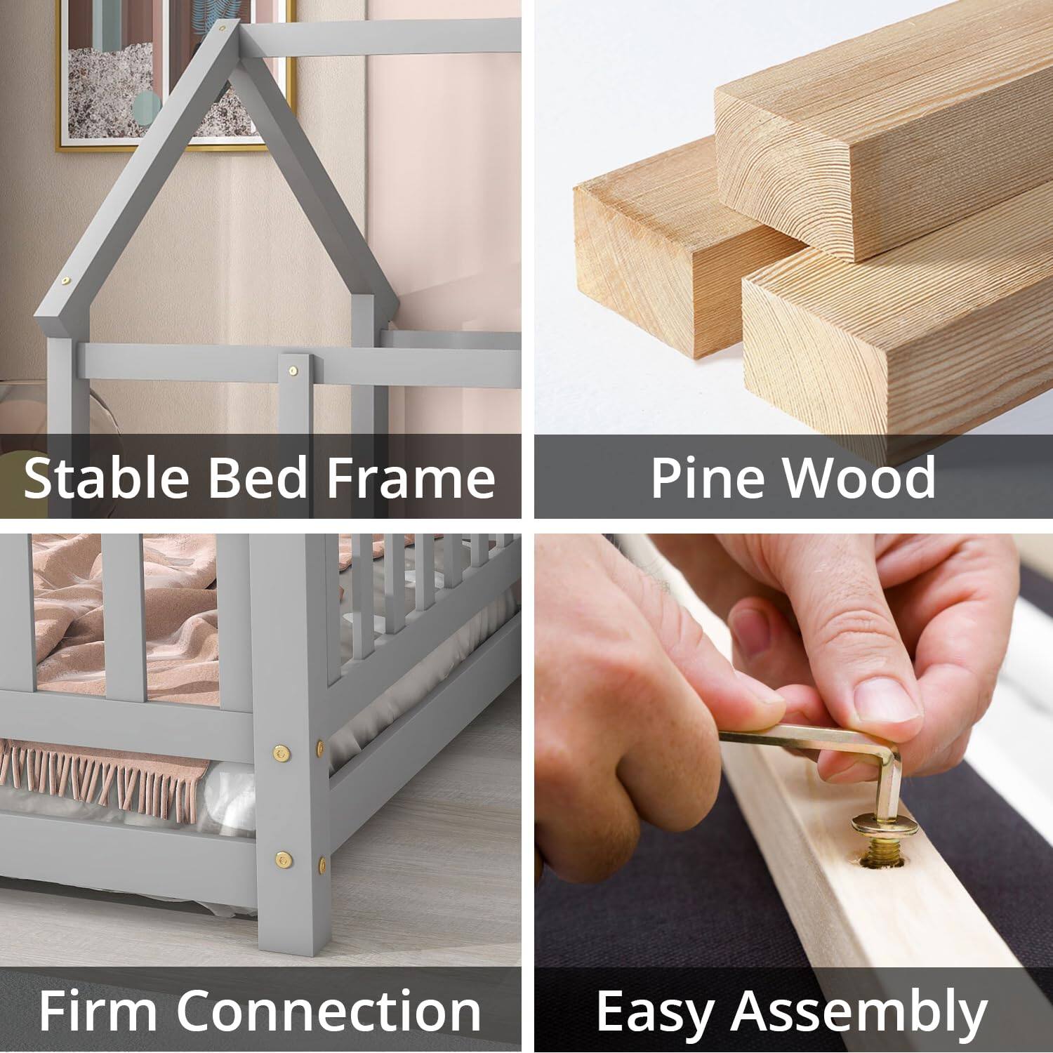 - Stable Bed Frame
- Pine Wood
- Firm Connection
- Easy Assembly
