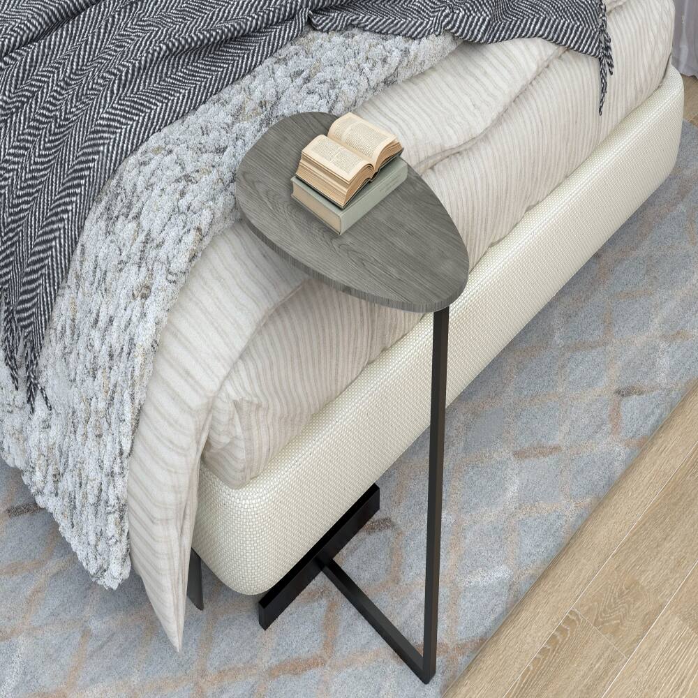Alt View 3. Loheer - Loheer C-Shaped Side Table with Storage Basket Grey Walnut Sofa End Table Portable Laptop Holder Wood Look Accent Table - Grey Walnut.