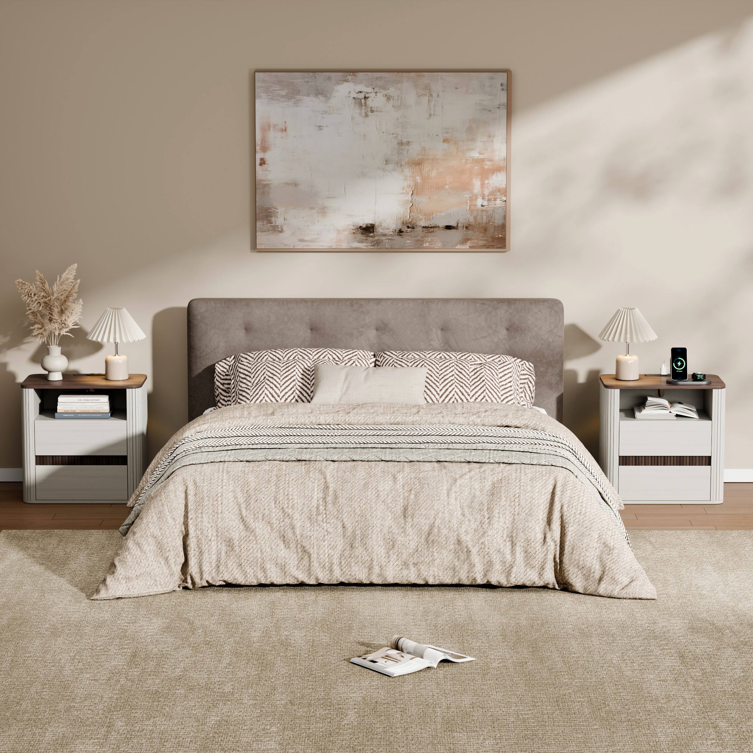 Furnulem Nightstand Charging Station 2 Drawers Roller Blind Design ...