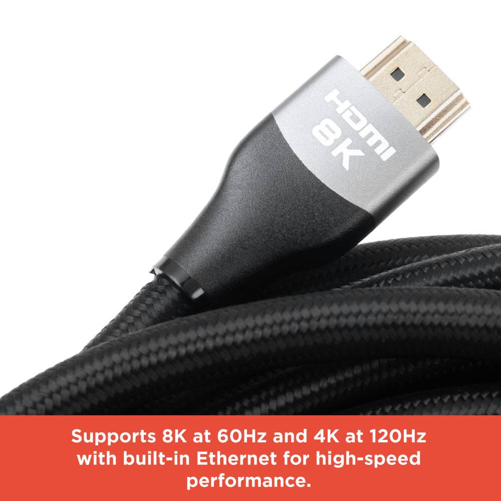 Supports 8K at 60Hz and 4K at 120Hz with built-in Ethernet for high-speed performance.