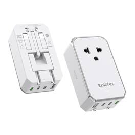 Epicka - Air 40W Universal Travel Adapter, PD Fast Charging International Power Adapter with 1 AC & 4 USB Ports - White