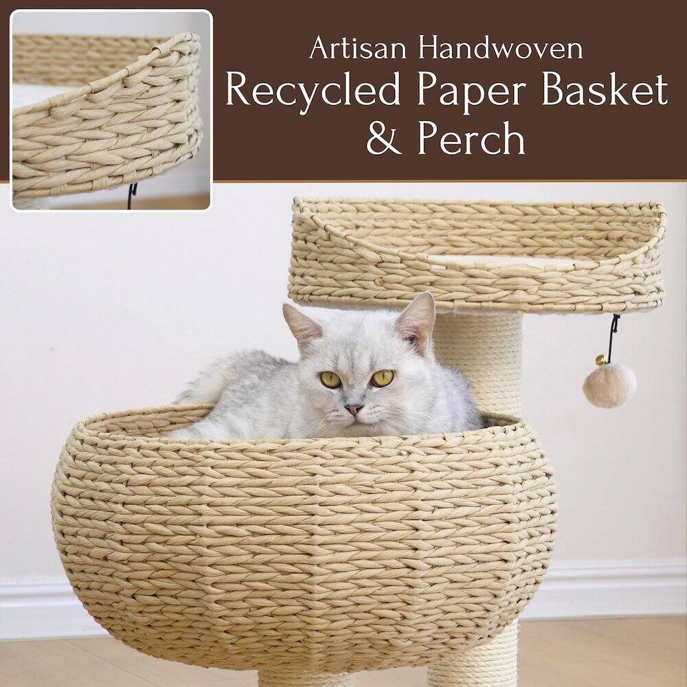 Artisan Handwoven Recycled Paper Basket & Perch