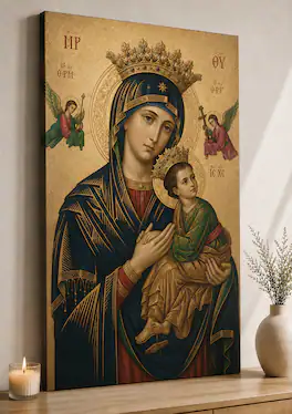 FC Design - Large Byzantine Madonna Child Icon Wall Art Canvas Print 24x36" Traditional Catholic Sacred Home Decor - MultiColor