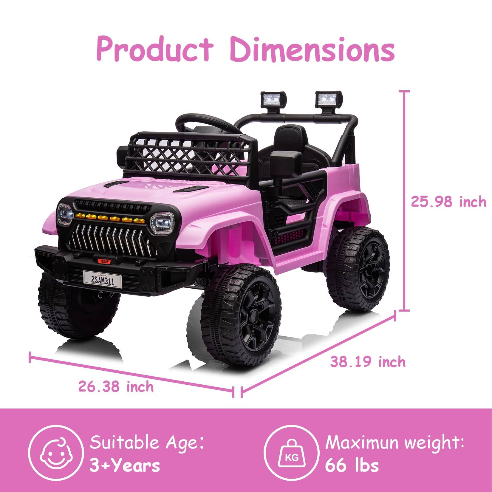 Product Dimensions  
25.98 inch  
38.19 inch  
26.38 inch  

Suitable Age: 3+ Years  

Maximum weight: 66 lbs