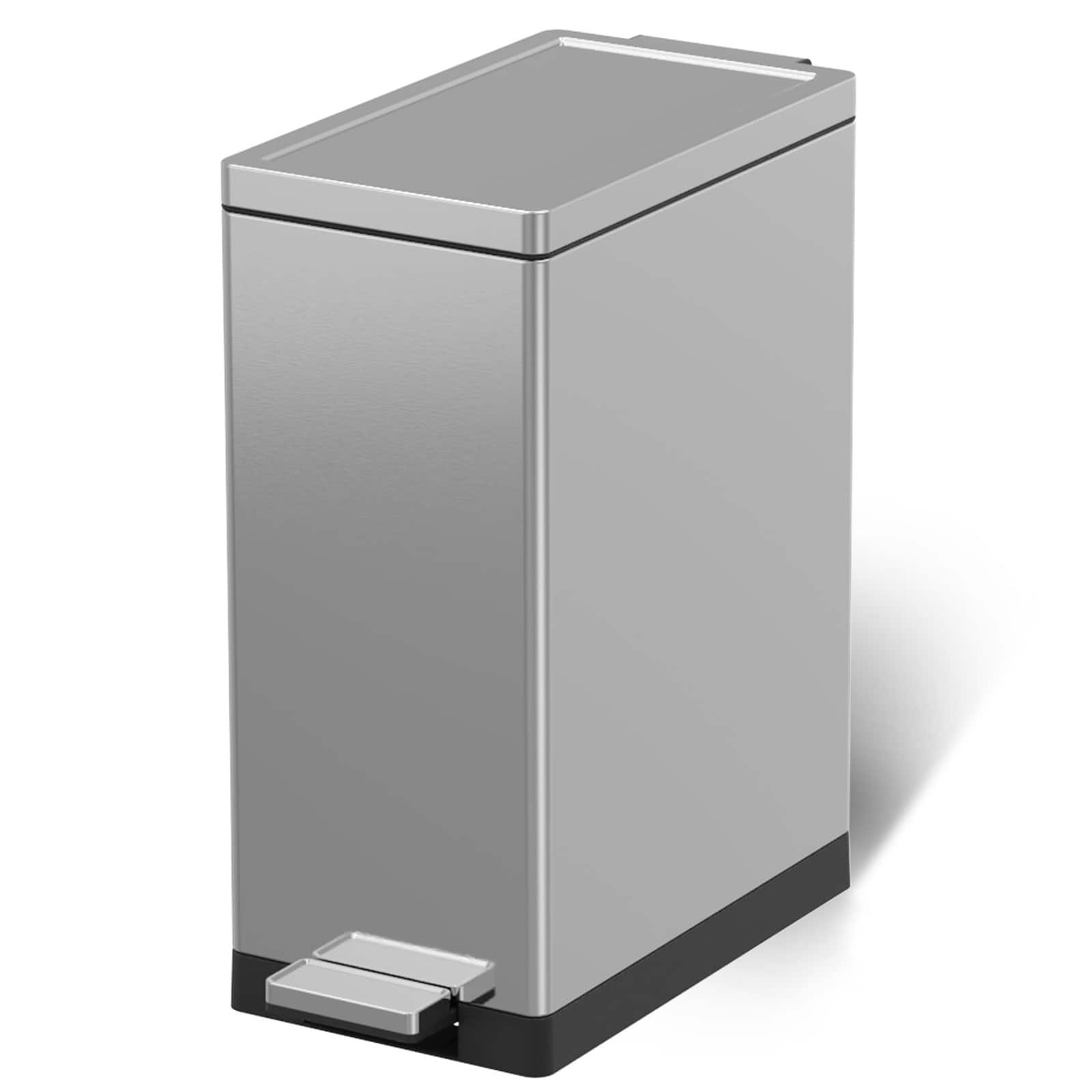 Front. SIMPLYKLEEN - Simplykleen 12 Gallon Rectangular Kitchen Step Trash Can Garbage Bin Soft-Close Lid, Rubbish Bin for Kitchentren Office - Silver.