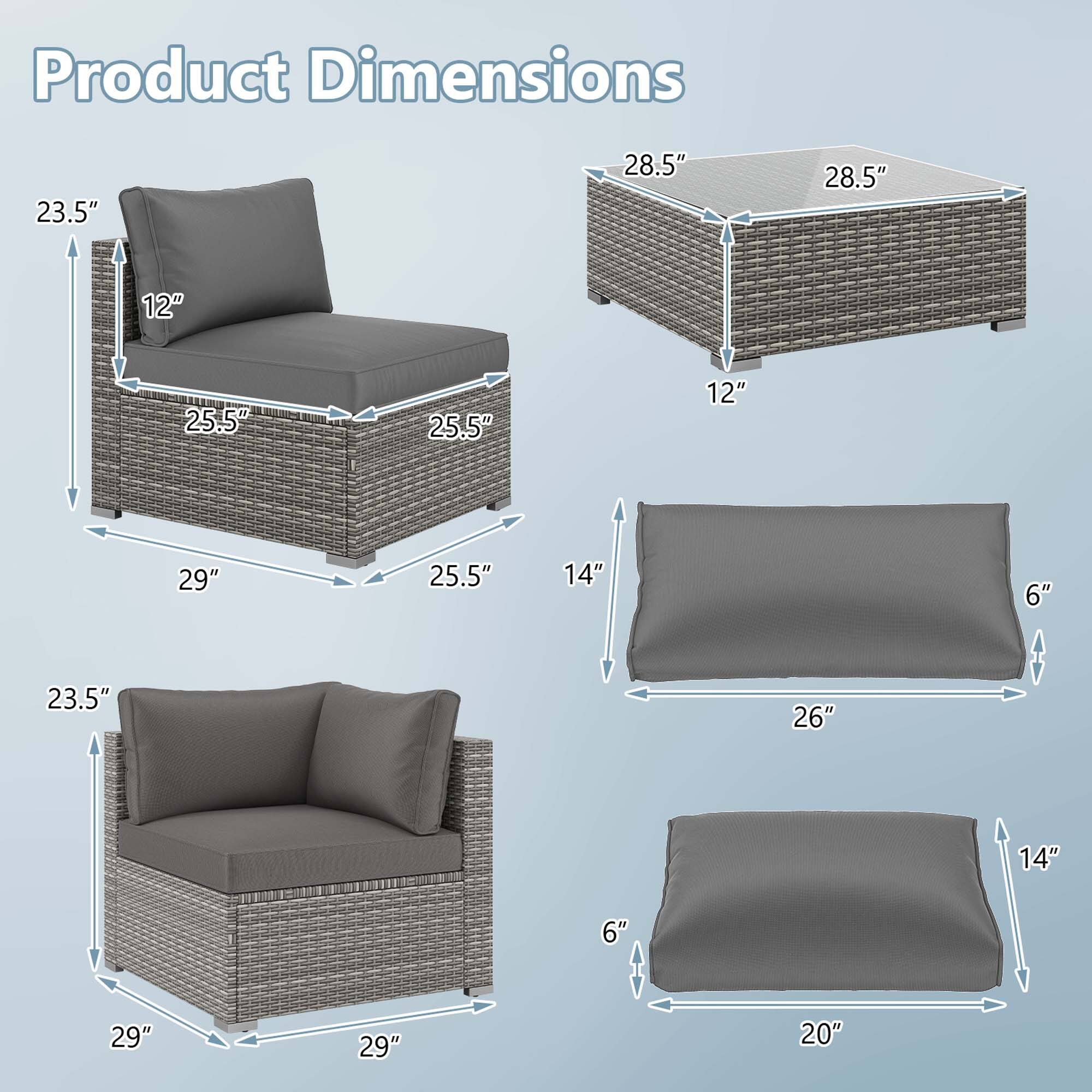 Product Dimensions

- 23.5" x 28.5" x 28.5" x 12" x 25.5" x 25.5" x 12" x 23.5" x 29" x 25.5" x 14" x 26" x 6" x 14" x 6" x 29" x 29" x 20"