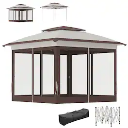 Outsunny - x 12' Pop Up Canopy Tent with Netting and Carry Bag, Instant Sun Shelter with 137 sq.ft Shade - Beige and Brown