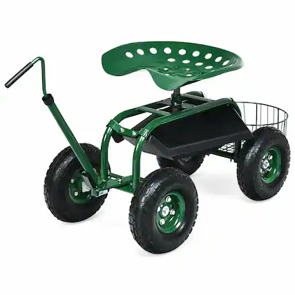 Front. SKONYON - Heavy Duty Garden Cart with Adjustable Handle Large Wheels and High Load Capacity - Green.