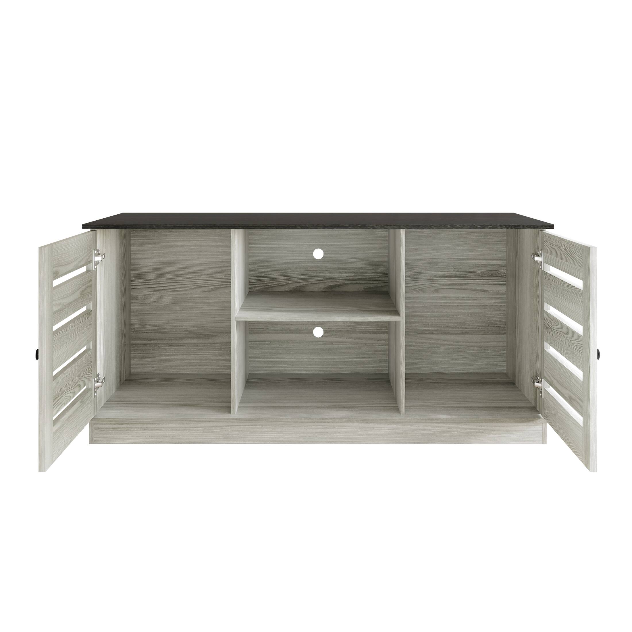 Alt View 3. ChaletPosh - Classic TV Console with Two Cabinet Doors and Dual Open Storage Compartments, White - White.