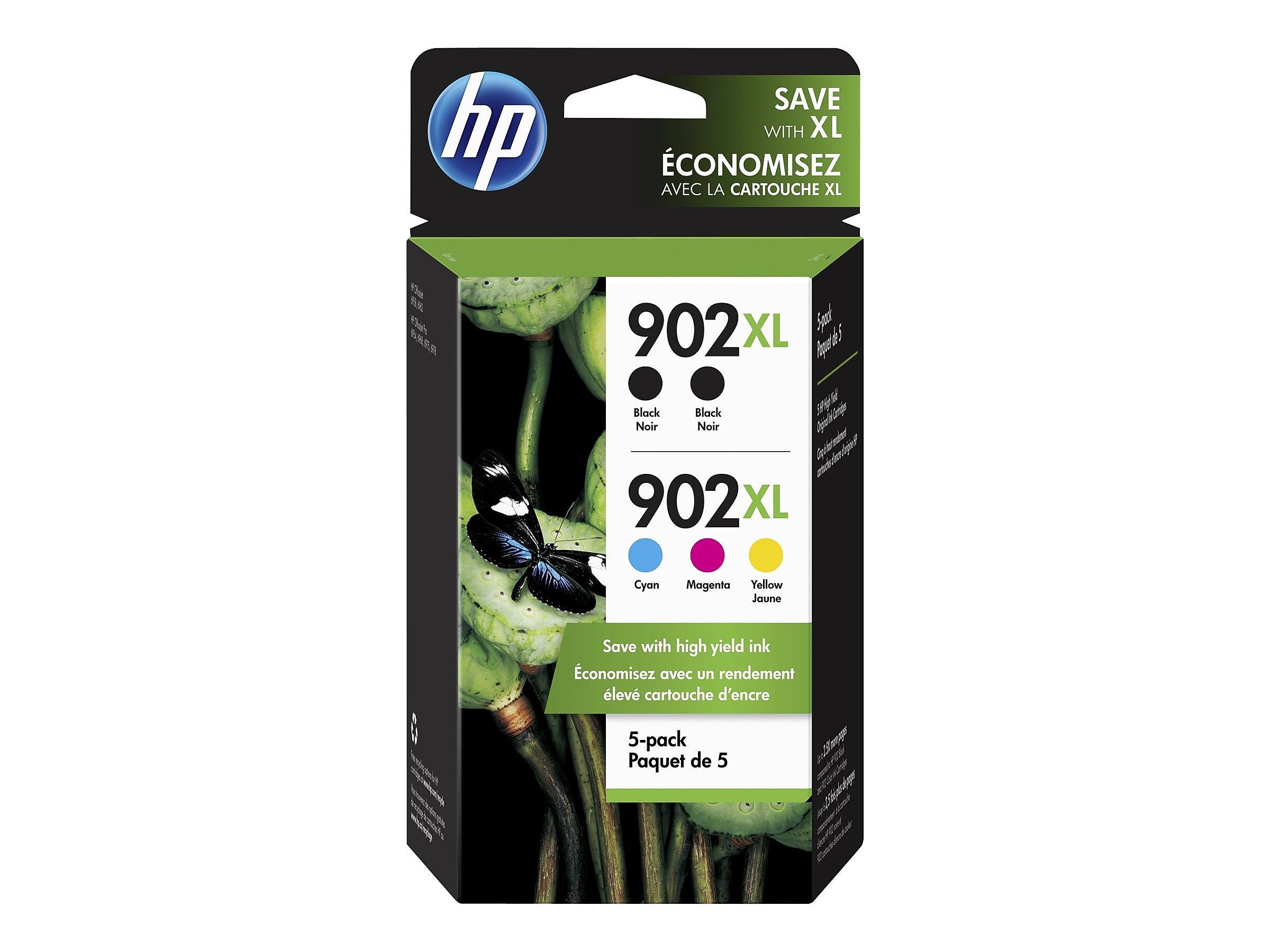 HP - 902XL Multipack Ink Cartridges, 5/Pack (6ZA01AN#140) - Black|Cyan|Magenta|Yellow